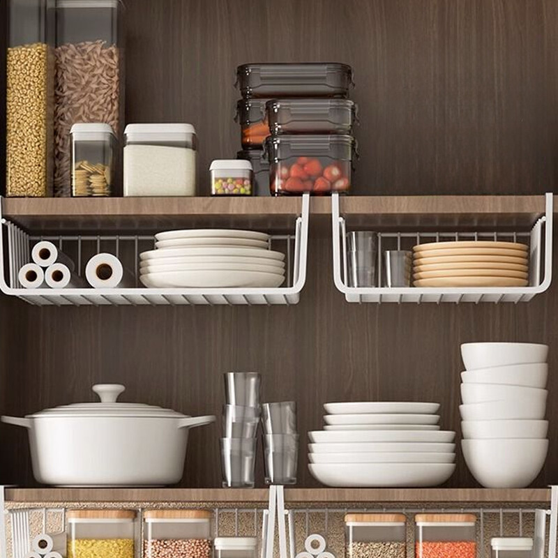 1 tk valge/must rippuv võrgukorv raudmaterjal Suure mahutavusega rippuv kapi all seinakapp hoiukorv Köögitööriistad