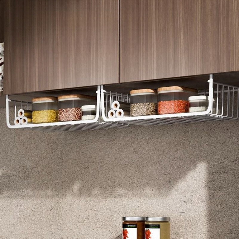 1 tk valge/must rippuv võrgukorv raudmaterjal Suure mahutavusega rippuv kapi all seinakapp hoiukorv Köögitööriistad