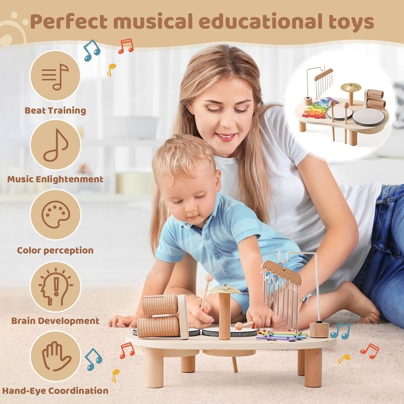 Baby Eolian Bells Grabulis Montessori Izglītojošas Rotaļlietas Bērni Muzikālas Rotaļlietas Bērni Bungu komplekts Mūzikas galds Koka Mūzikas Instrumenti
