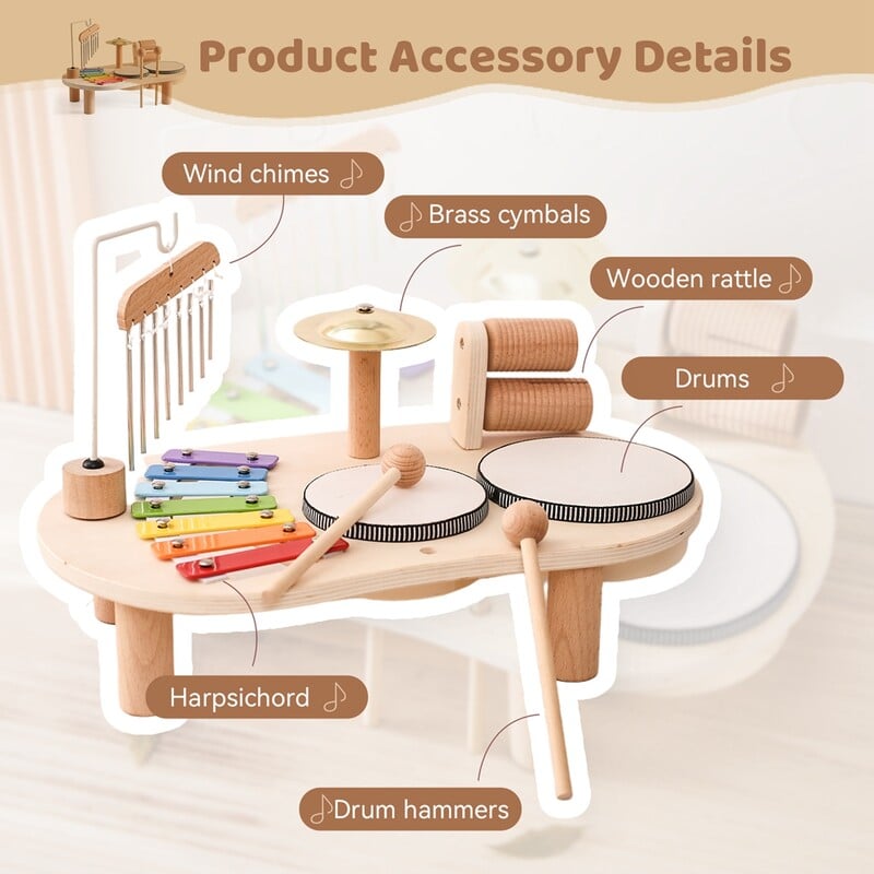 Baby Eolian Bells Grabulis Montessori Izglītojošas Rotaļlietas Bērni Muzikālas Rotaļlietas Bērni Bungu komplekts Mūzikas galds Koka Mūzikas Instrumenti
