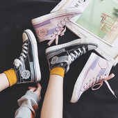 Γυναικεία ίσια παπούτσια σε καμβά 2024 Καλοκαίρι Νέα μόδα Ψηλά στο επάνω μέρος Καμβάς Άνετα, περιστασιακά, αθλητικά παπούτσια για τρέξιμο με κορδόνια