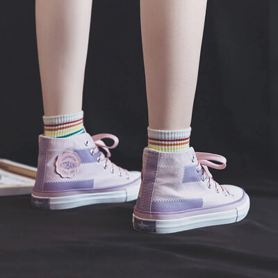 Γυναικεία ίσια παπούτσια σε καμβά 2024 Καλοκαίρι Νέα μόδα Ψηλά στο επάνω μέρος Καμβάς Άνετα, περιστασιακά, αθλητικά παπούτσια για τρέξιμο με κορδόνια