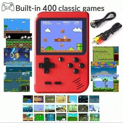 A TV-hez csatlakoztatható Red Retro Classic Games kézi kis játékkonzol gyerekeknek 400 játéktöltővel