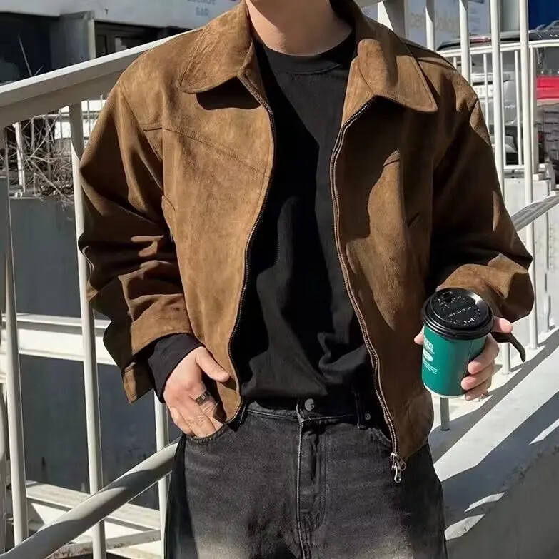 Maillard Vintage vyriška striukė amerikietiško stiliaus ruda kavos spalvos zamšinė oda aksominė apkarpyta aviacijos striukė pavasario rudeniui