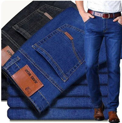 Bărbați noi, confortabili, moale, modă de afaceri, pantaloni drepti, casual, din denim, îmbrăcăminte de marcă pentru bărbați, pantaloni slim, elastici, de lux