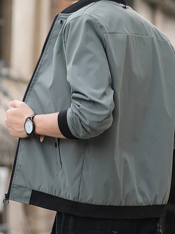 Pánska ležérna trendová móda, vetruodolná outdoorová športová bunda so zipsom, jednofarebný dlhý rukáv, studená teplá pilotná bunda