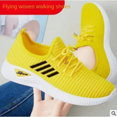 Trendikad kingad Uued kärbsega kootud tossud kevadsuvised pehme põhjaga vabaaja kingad võrkkangast madala ülaosaga õpilaskingad