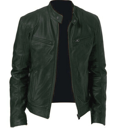 Мъжко мотоциклетно кожено яке Slim Fit Късо палто с ревер PU якета Есенно ново кожено палто с цип Ветроустойчиво кожено палто Мъжко облекло