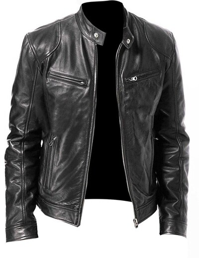 Мъжко мотоциклетно кожено яке Slim Fit Късо палто с ревер PU якета Есенно ново кожено палто с цип Ветроустойчиво кожено палто Мъжко облекло