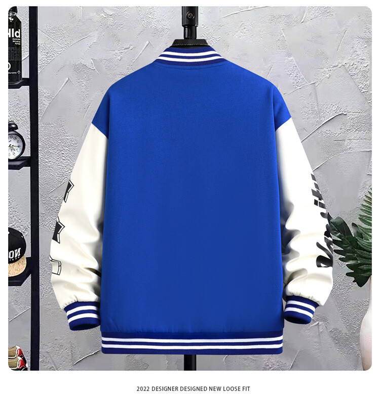 Meeste kirjatrükiga lahtine pesapallijakk, mood tikitud Y2K tänava hip-hopi retro-vormiline ülikond