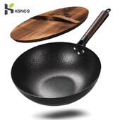 Iron Wok Traditional 12.5" Carbon Steel Wok незалепващ тиган Woks и тигани за пържене с разбъркване с капак Кухненска готварска печка за всички печки