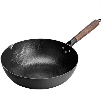 Iron Wok Traditional 12.5" Carbon Steel Wok незалепващ тиган Woks и тигани за пържене с разбъркване с капак Кухненска готварска печка за всички печки