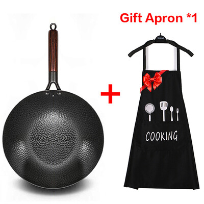 Iron Wok Traditional 12.5" Carbon Steel Wok незалепващ тиган Woks и тигани за пържене с разбъркване с капак Кухненска готварска печка за всички печки