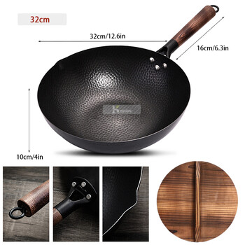 Konco Pure Iron wok μαντεμένιο τηγάνι Χωρίς επίστρωση Κατσαρόλα Γενική χρήση για κουζίνα αερίου και επαγωγής 32cm Κινεζικά σκεύη Wok