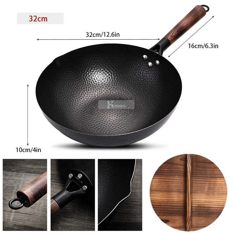 Konco Pure Iron wok-malmpann Katmata pott Üldkasutatav gaasi- ja induktsioonpliidi jaoks 32cm Hiina vokk-pann