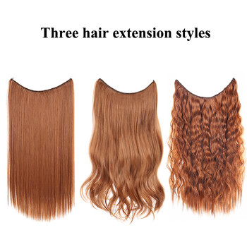 Χωρίς κλιπ σε Halo Hair Extension Συνθετικά Φυσικά Μαλλιά Extension Fish Line Ξανθό One Piece False Hairpiece Fake Hair Piece