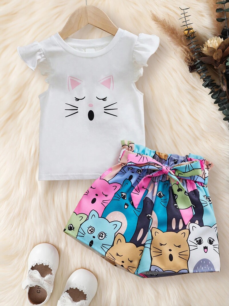 Καλοκαιρινό κοριτσίστικο γιλέκο τοπ σορτς φθηνό σετ δύο τεμαχίων Μοντέρνα παιδικά ρούχα 4-7 ετών