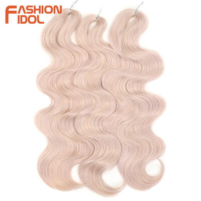 FASHION IDOL Soft Body Wave Crochet Hair 24 Inch 3PCS Синтетична коса Плитки Конска опашка Фалшива коса вълниста омбре руса коса Extensions
