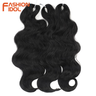 FASHION IDOL Soft Body Wave Crochet Hair 24 Inch 3PCS Синтетична коса Плитки Конска опашка Фалшива коса вълниста омбре руса коса Extensions