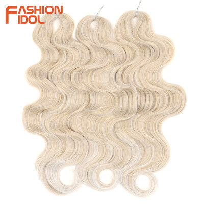 FASHION IDOL Soft Body Wave Crochet Hair 24 Inch 3PCS Синтетична коса Плитки Конска опашка Фалшива коса вълниста омбре руса коса Extensions