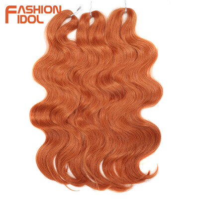 FASHION IDOL Soft Body Wave Crochet Hair 24 Inch 3PCS Синтетична коса Плитки Конска опашка Фалшива коса вълниста омбре руса коса Extensions