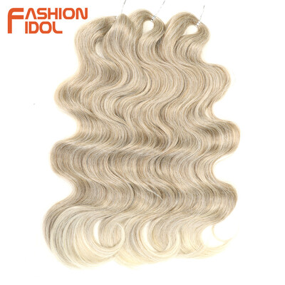 FASHION IDOL Soft Body Wave Crochet Hair 24 Inch 3PCS Синтетична коса Плитки Конска опашка Фалшива коса вълниста омбре руса коса Extensions