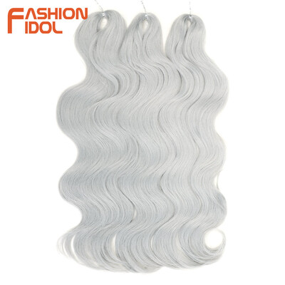 FASHION IDOL Soft Body Wave Crochet Hair 24 Inch 3PCS Синтетична коса Плитки Конска опашка Фалшива коса вълниста омбре руса коса Extensions