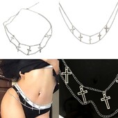 Коремна верига Бижута Кръстосана коремна верига Многослойна верига за тяло Кръстосана талия Верига колан Верига за пола y2k Верига за панталони Дънки Колан
