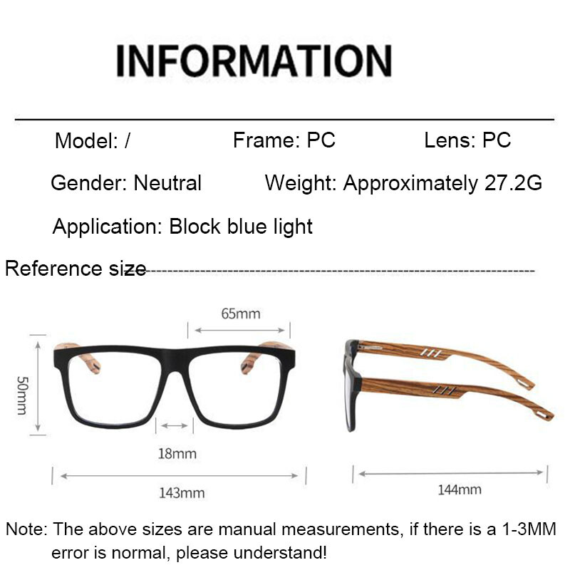 Ξύλινα γυαλιά μυωπίας Flat Leg με ξύλινο ρετρό επίπεδο φως και σκελετό Anti Blue Light μπορούν να ταιριάξουν τόσο για άνδρες όσο και για γυναίκες