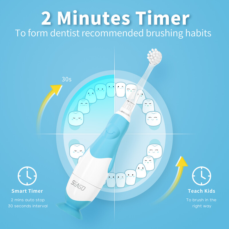 Seago Kids elektriline hambahari Sonic hambahari vaatlusvalgusega vahetatava harjapeaga, lapse multikas nutikas taimeriga veekindel