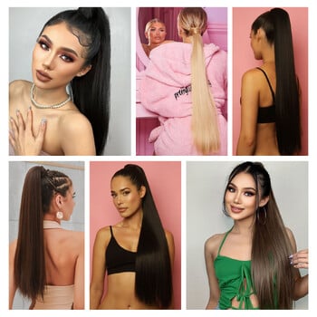 36 ιντσών Extensions Ponytail Long ίσια περιτύλιξη με κλιπ σε συνθετική τρίχα μαύρη κούρεμα Ανθεκτική στη θερμότητα Καθημερινή χρήση Pony Tail