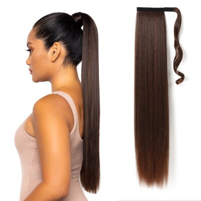 36 inčni nastavci za konjski rep Duga ravna omotana kopča u sintetičkoj kosi Crna frizura otporna na toplinu Svakodnevna uporaba Poni rep