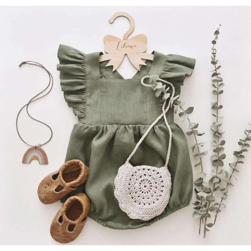 Tüdrukute suvised sangpüksid volangid, puuvillane linane kangas, varrukateta rihm vastsündinute vankrid