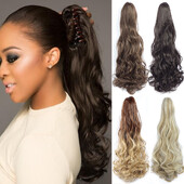 22 colių uodegos priauginimo segtukas ant uodegos sintetiniai priauginami plaukai moterims, juodi