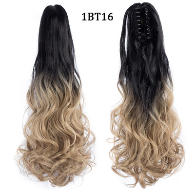 22 colių uodegos priauginimo segtukas ant uodegos sintetiniai priauginami plaukai moterims, juodi