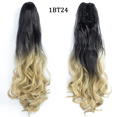 22 colių uodegos priauginimo segtukas ant uodegos sintetiniai priauginami plaukai moterims, juodi