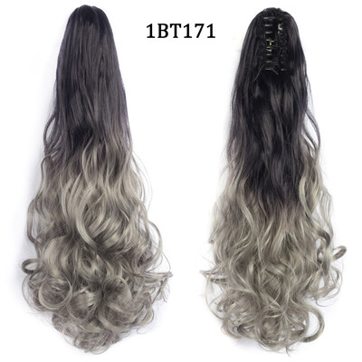 22 colių uodegos priauginimo segtukas ant uodegos sintetiniai priauginami plaukai moterims, juodi