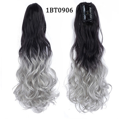 22 colių uodegos priauginimo segtukas ant uodegos sintetiniai priauginami plaukai moterims, juodi