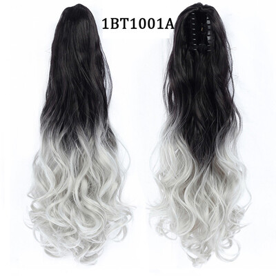 22 colių uodegos priauginimo segtukas ant uodegos sintetiniai priauginami plaukai moterims, juodi