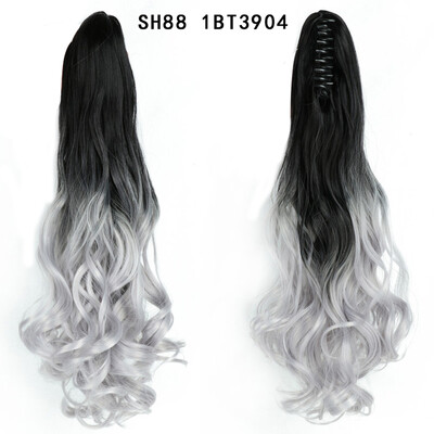 22 colių uodegos priauginimo segtukas ant uodegos sintetiniai priauginami plaukai moterims, juodi