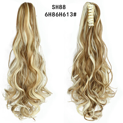 22 colių uodegos priauginimo segtukas ant uodegos sintetiniai priauginami plaukai moterims, juodi