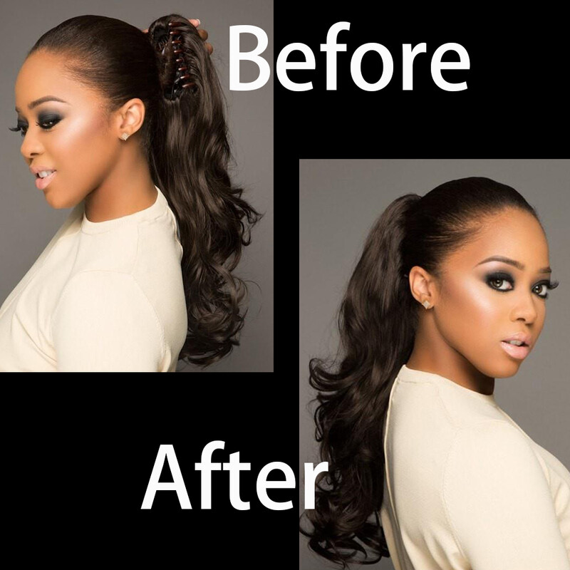 22 colių uodegos priauginimo segtukas ant uodegos sintetiniai priauginami plaukai moterims, juodi