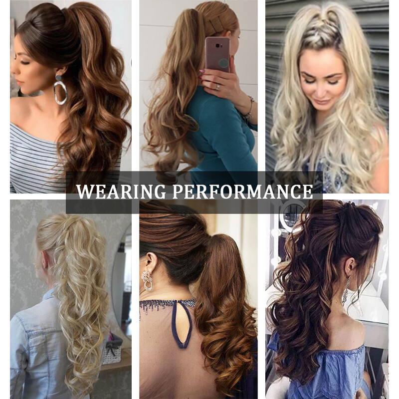 22 colių uodegos priauginimo segtukas ant uodegos sintetiniai priauginami plaukai moterims, juodi