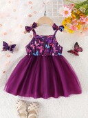 Лятна сладко момичешка рокля с панделка Baby Baby Net Purple Bow Pattern Pompadour Skirt Cool Cute Fashion Princess Dress