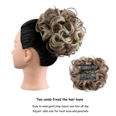 Netvarkingi plaukai Garbanotos kuodelės Chignon plauku pieštukas Prailginimai Scrunchie Updo Hair Pieces Sintetinės šukos su netvarkinga plaukų juostele moterims