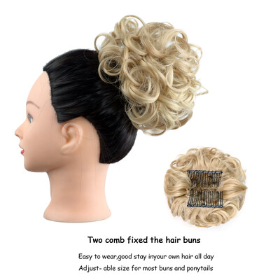 Netvarkingi plaukai Garbanotos kuodelės Chignon plauku pieštukas Prailginimai Scrunchie Updo Hair Pieces Sintetinės šukos su netvarkinga plaukų juostele moterims