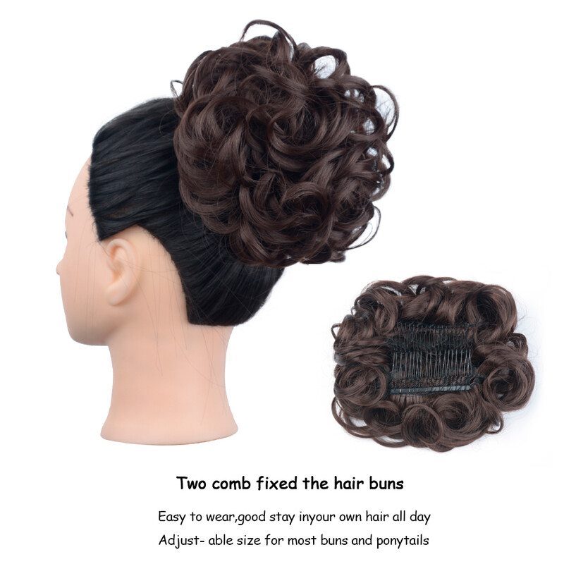 Netvarkingi plaukai Garbanotos kuodelės Chignon plauku pieštukas Prailginimai Scrunchie Updo Hair Pieces Sintetinės šukos su netvarkinga plaukų juostele moterims