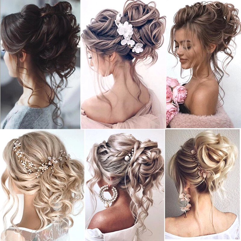 Netvarkingi plaukai Garbanotos kuodelės Chignon plauku pieštukas Prailginimai Scrunchie Updo Hair Pieces Sintetinės šukos su netvarkinga plaukų juostele moterims
