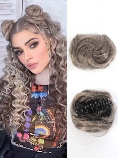 Aosiwig sünteetiline lokkis kukk räpane Chignon elastne riba juuksekummik juuksepael sõõrik kummist võltsjuukse küünis klamber hobusesaba naistele