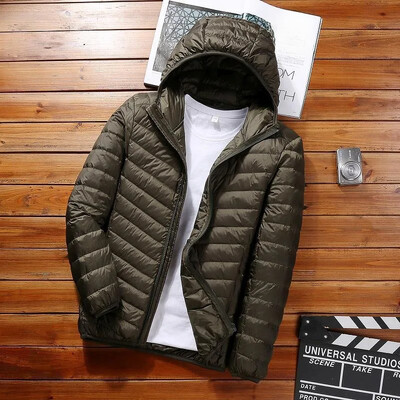 Φθινοπωρινό/χειμώνα Ελαφρύ βαμβακερό παλτό Ανδρικό κοντό γιακά με κουκούλα με κουκούλα για μεσήλικες